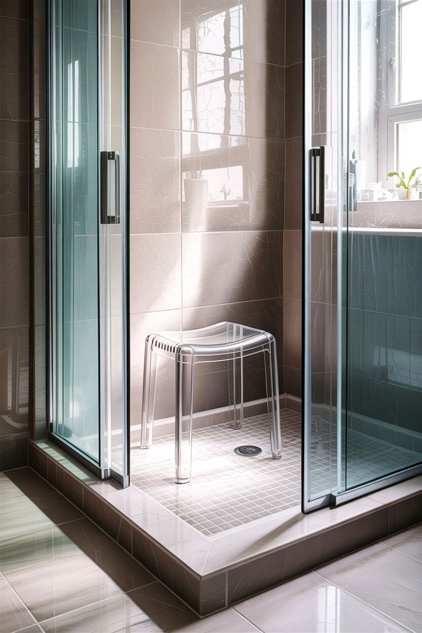 Acrylic Shower Stool - 30 bathroom bench ideas