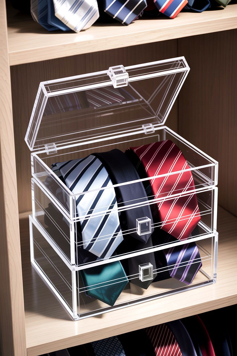 Acrylic Tie Box - 30 bedroom tie storage ideas