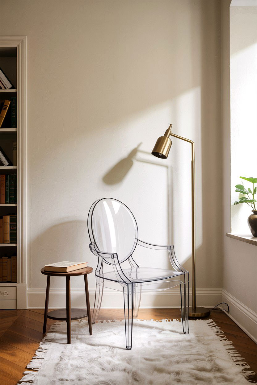 Acrylic armless chair for reading nook - 30 living room ghost chair ideas