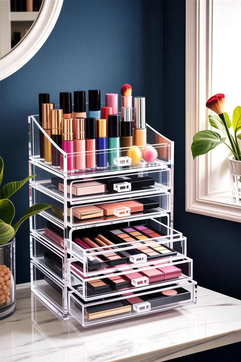 Acrylic makeup organizer - 30 small bathroom space storage ideas