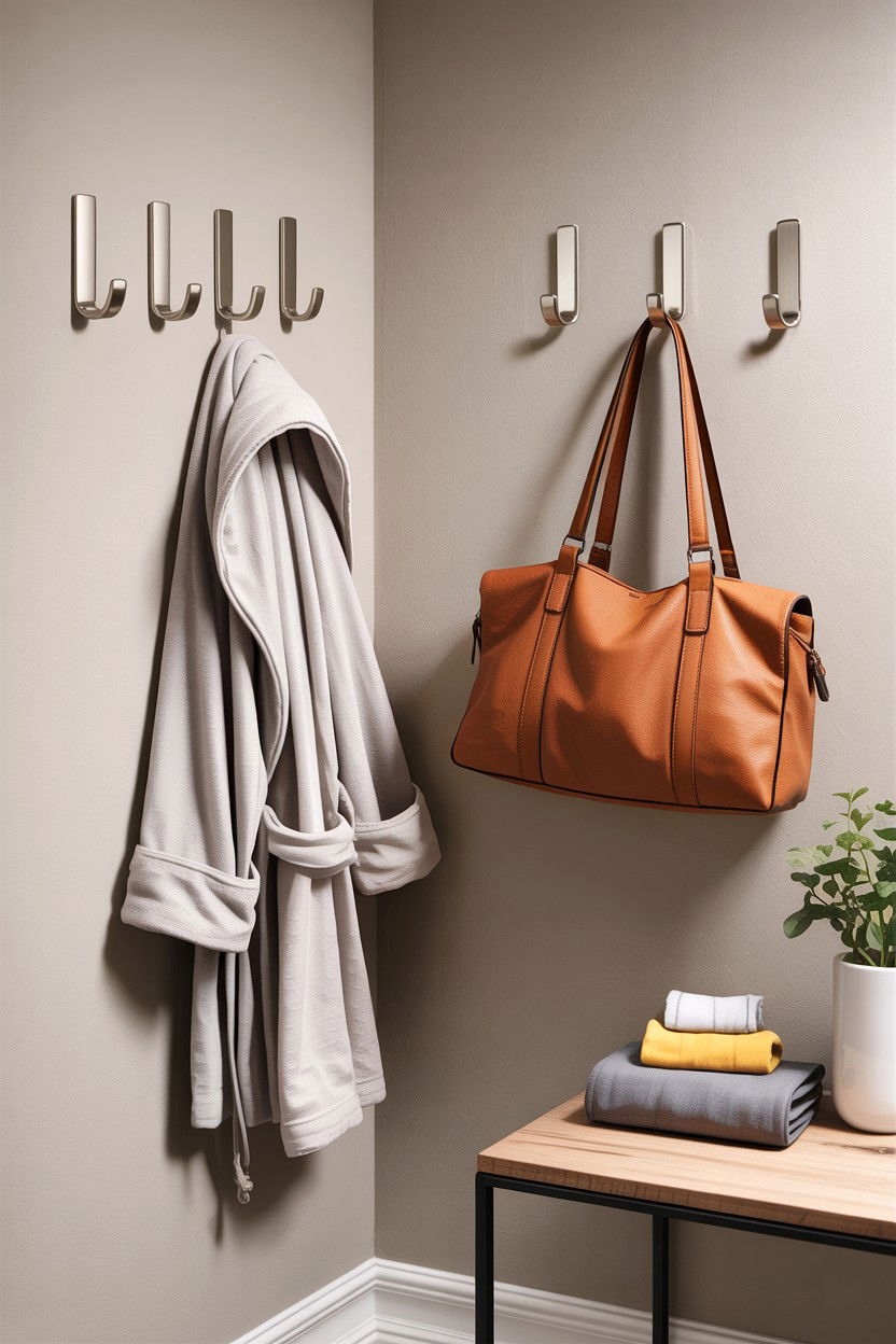 Adhesive wall hooks - 30 bedroom organization ideas