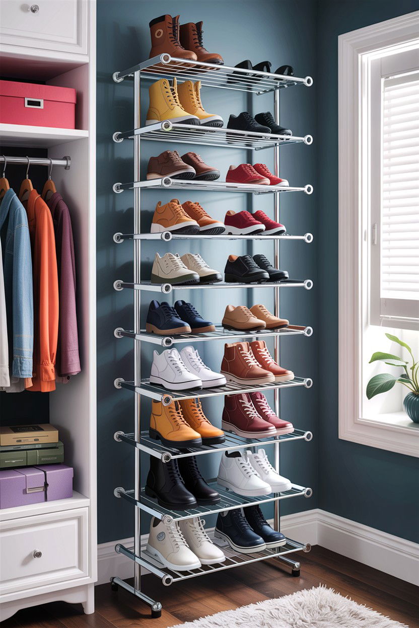 Adjustable Shoe Rack - 30 bedroom shoe storage ideas