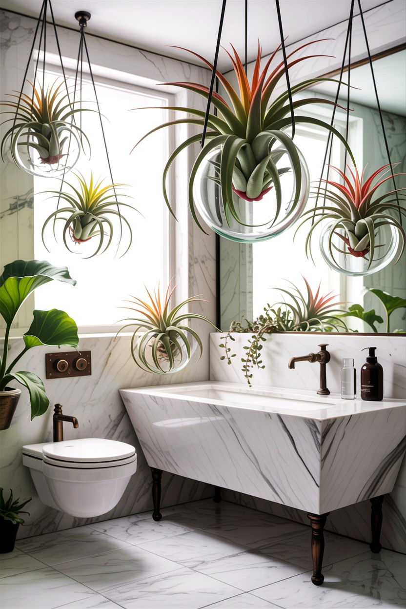 Air plant bathroom - 30 hanging plants for bathroom ideas