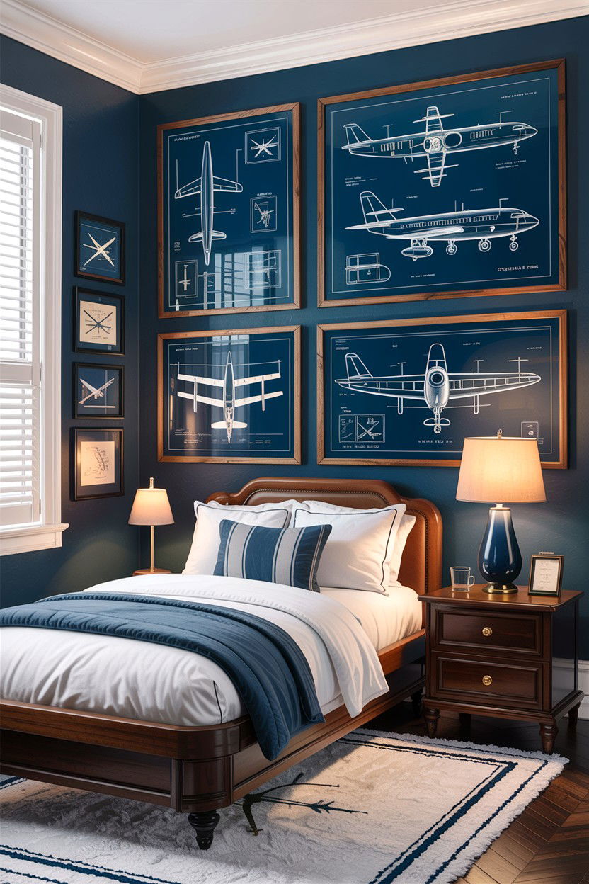 Aircraft Blueprint Art - 30 airplane bedroom ideas