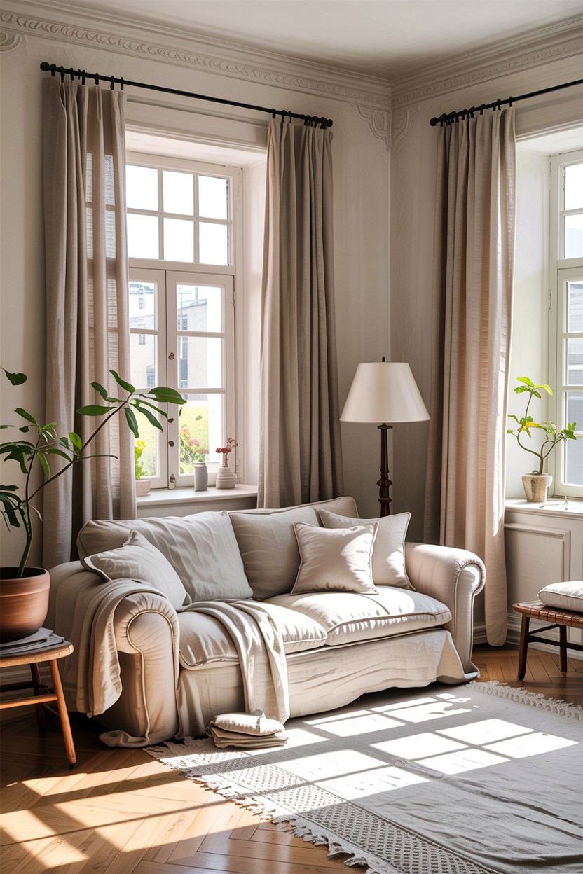 Airy linen textile room - 30 Finnish living room ideas