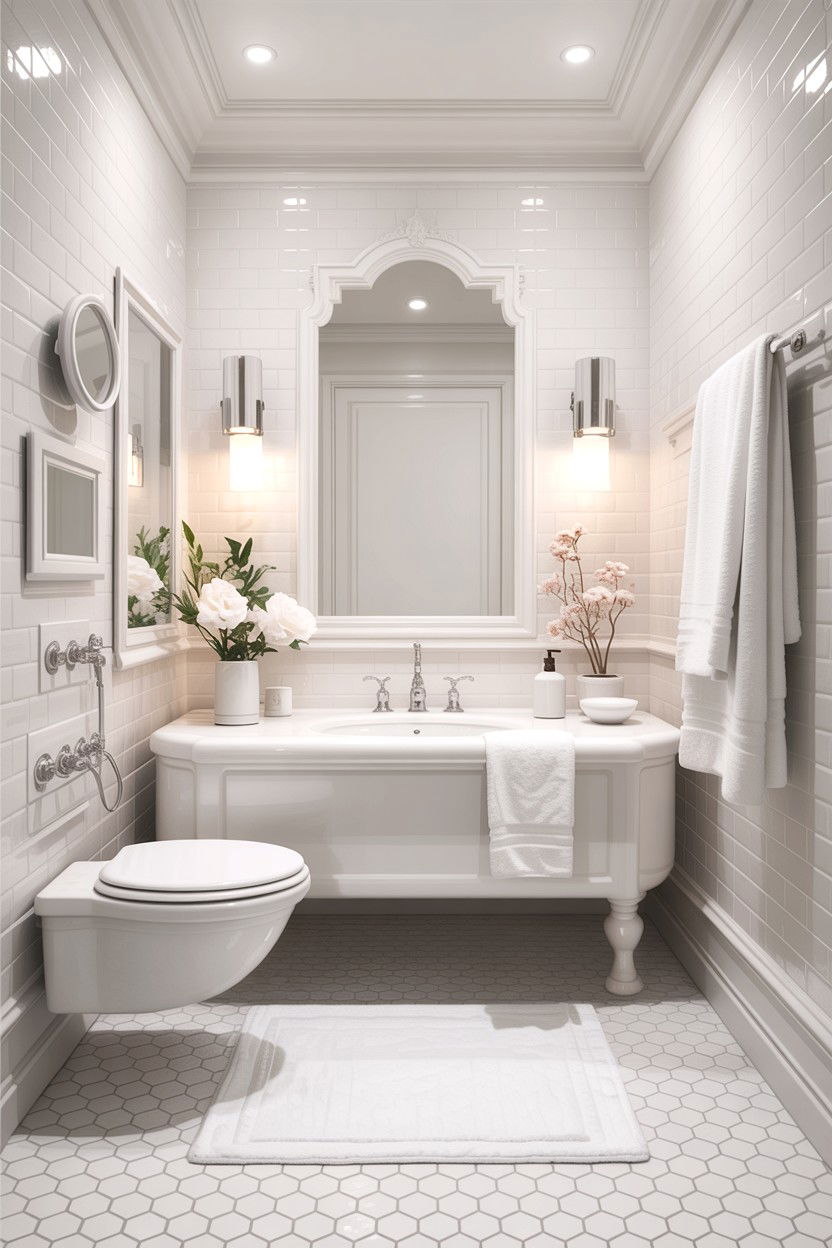 All White Monochrome Bathroom - 30 Hampton bathroom ideas