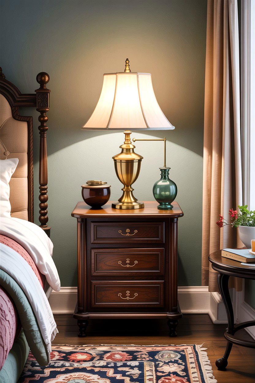 Antique Brass Lamp - 30 bedroom bedside lamps