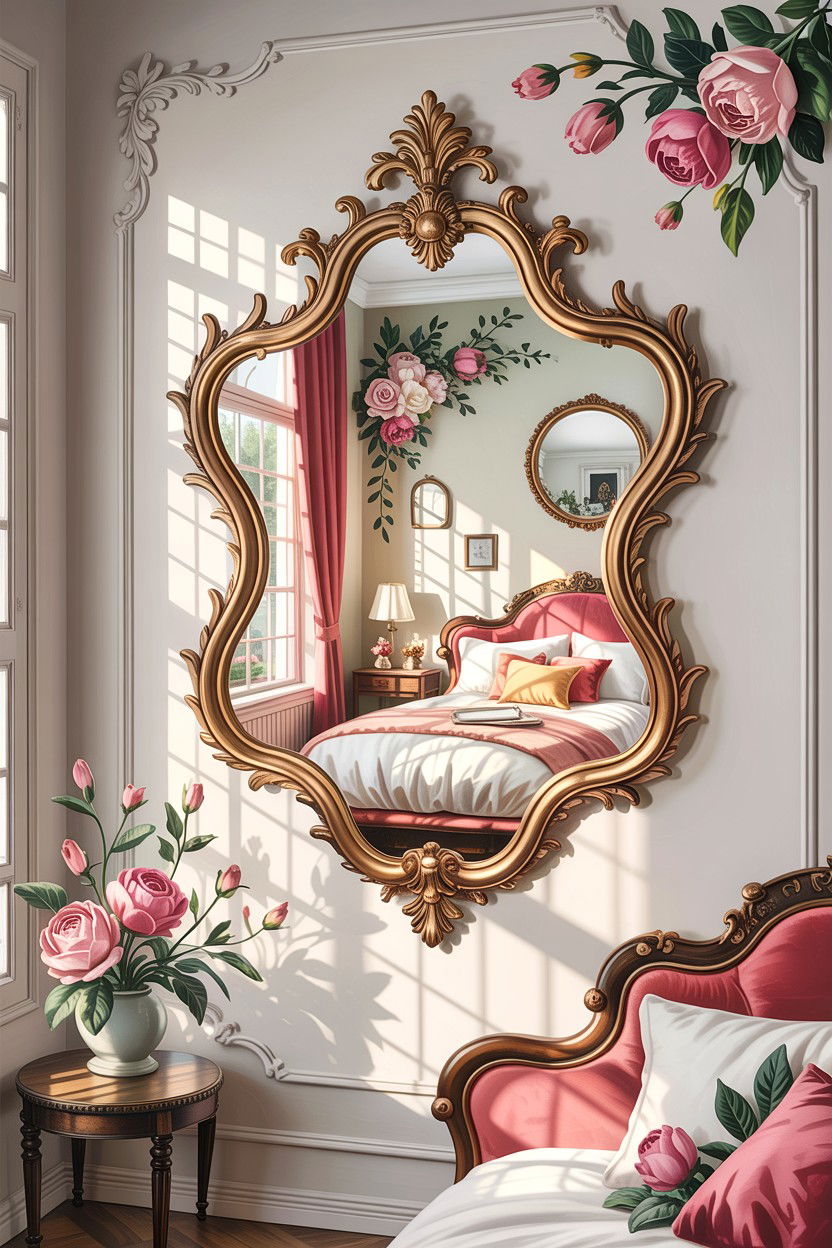 Antique Brass Wall Mirror - 30 cottage core bedroom ideas