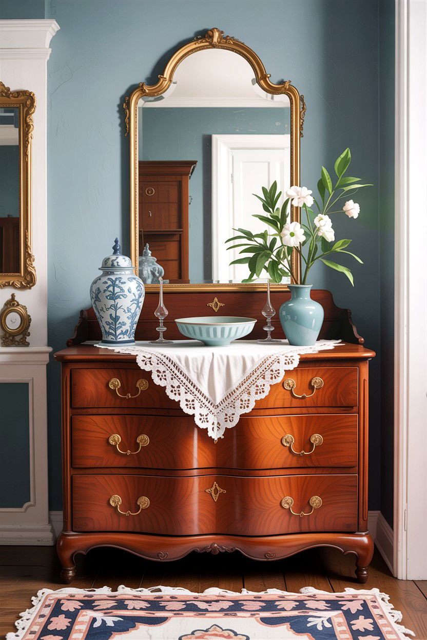 Antique Cherry Wood Dresser - 30 grandmillennial bedroom ideas