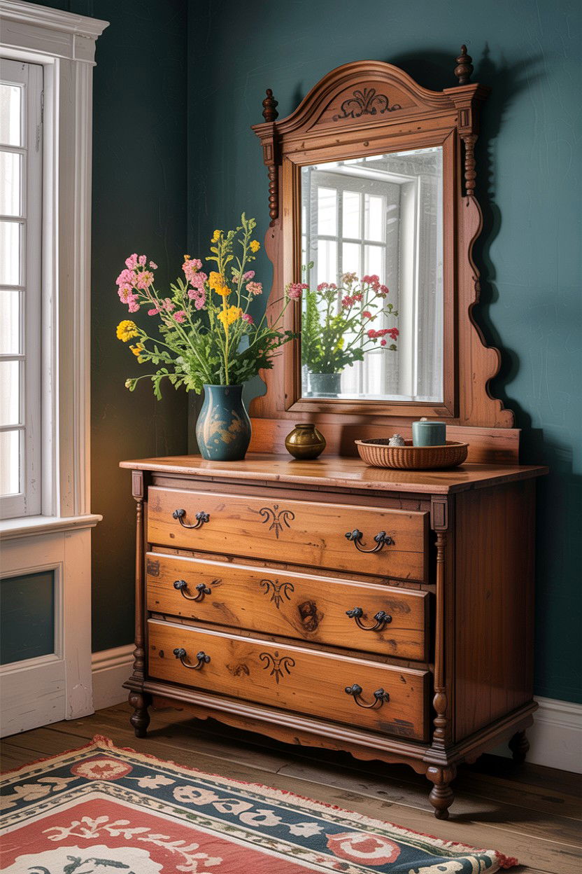 Antique Wood Dresser - 30 country house bedroom ideas