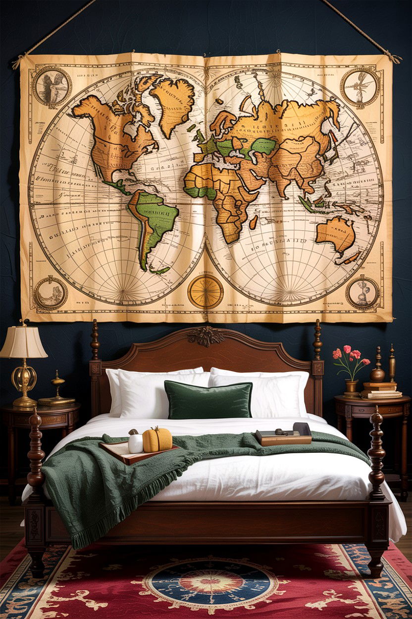 Antique World Map - 30 dark academia bedroom ideas
