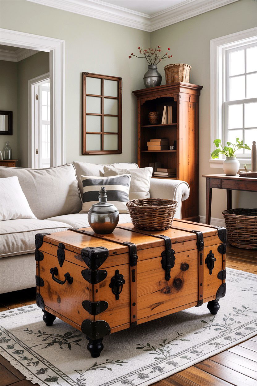 Antique wood trunk - 30 living room antique furniture ideas