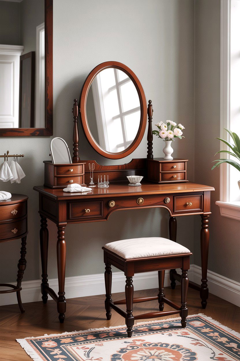 Antique wood vanity mirror - 30 bedroom vintage vanity ideas