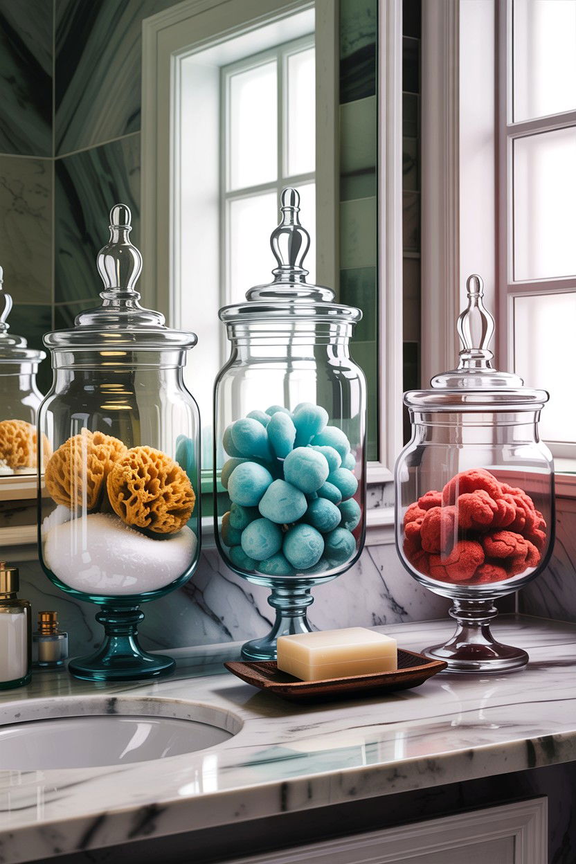 Apothecary Jar Display - 30 DIY bathroom decor ideas