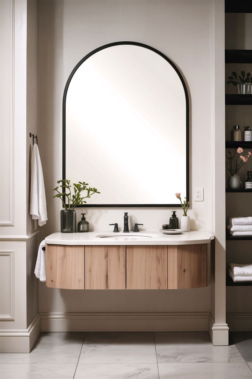 Arched Mirror Floating Vanity - 30 arched bathroom mirror ideas