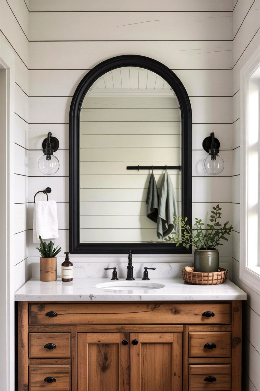 Arched Mirror Shiplap Wall - 30 arched bathroom mirror ideas