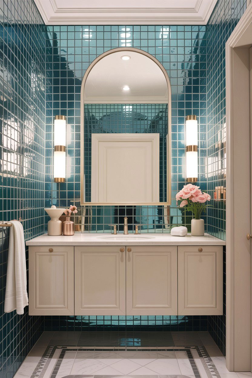 Arched Mirror Tiled Wall - 30 arched bathroom mirror ideas