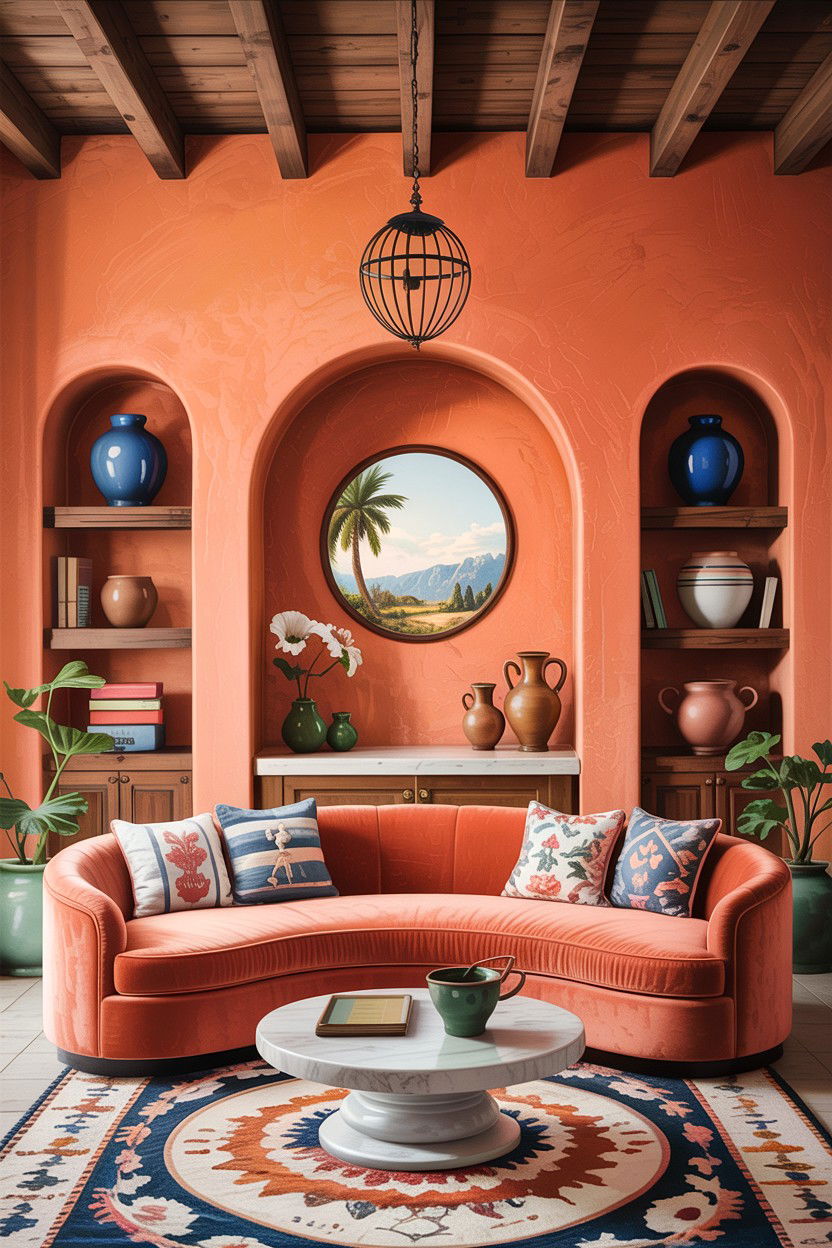 Arched Wall Niche - 30 living room custom woodwork ideas