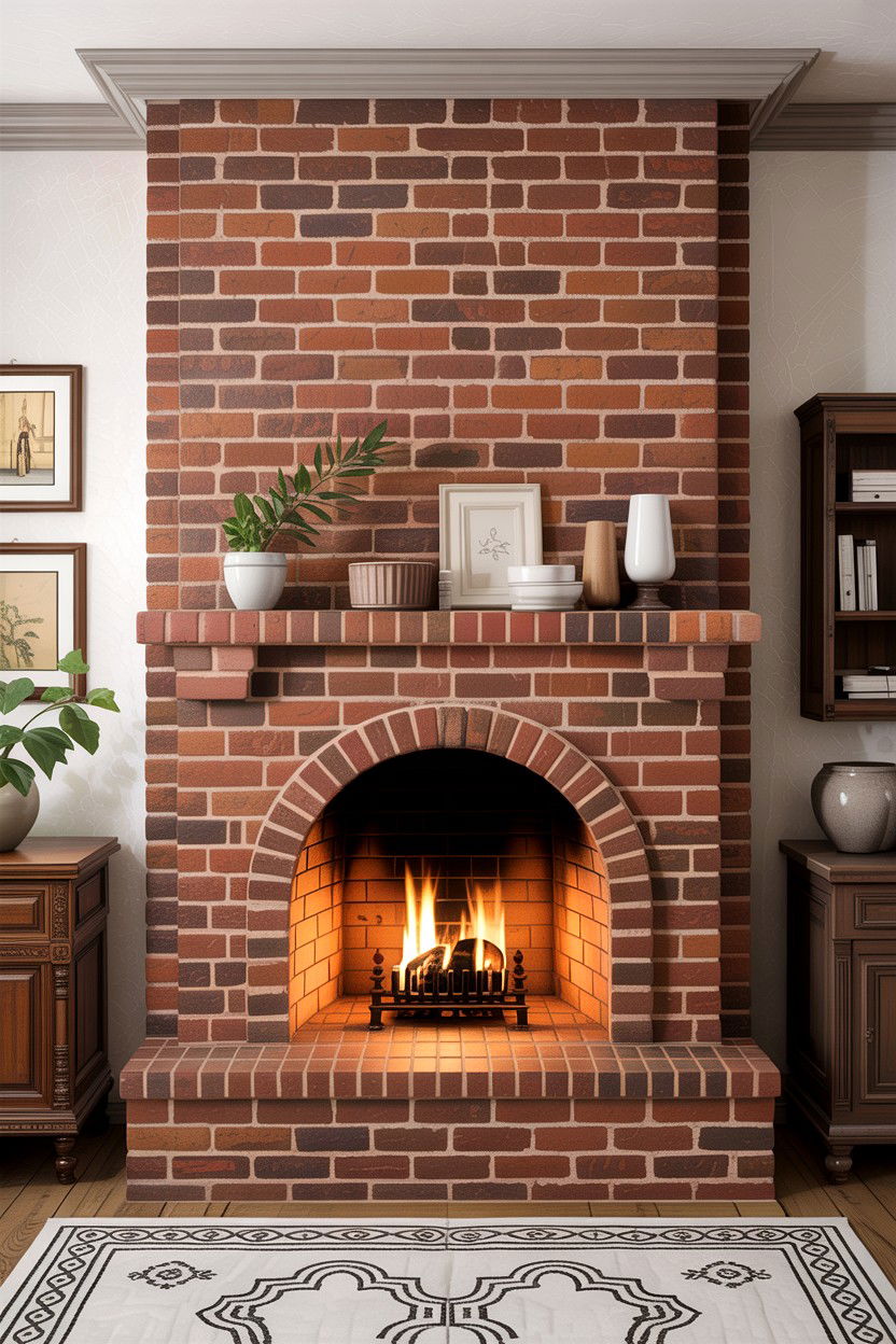 Arched brick fireplace - 30 living room fireplace brick ideas
