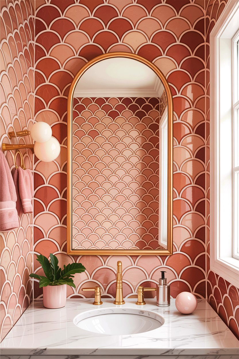 Arched mirror fish scale tile bathroom - 30 fish scale tile bathroom ideas