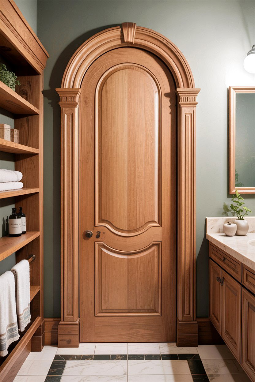 Arched wood bathroom door - 30 bathroom door statement ideas