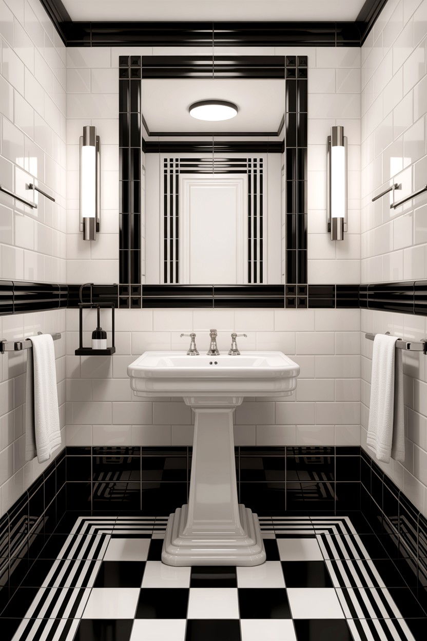Art Deco Black And White Tile - 30 bathroom decade style ideas