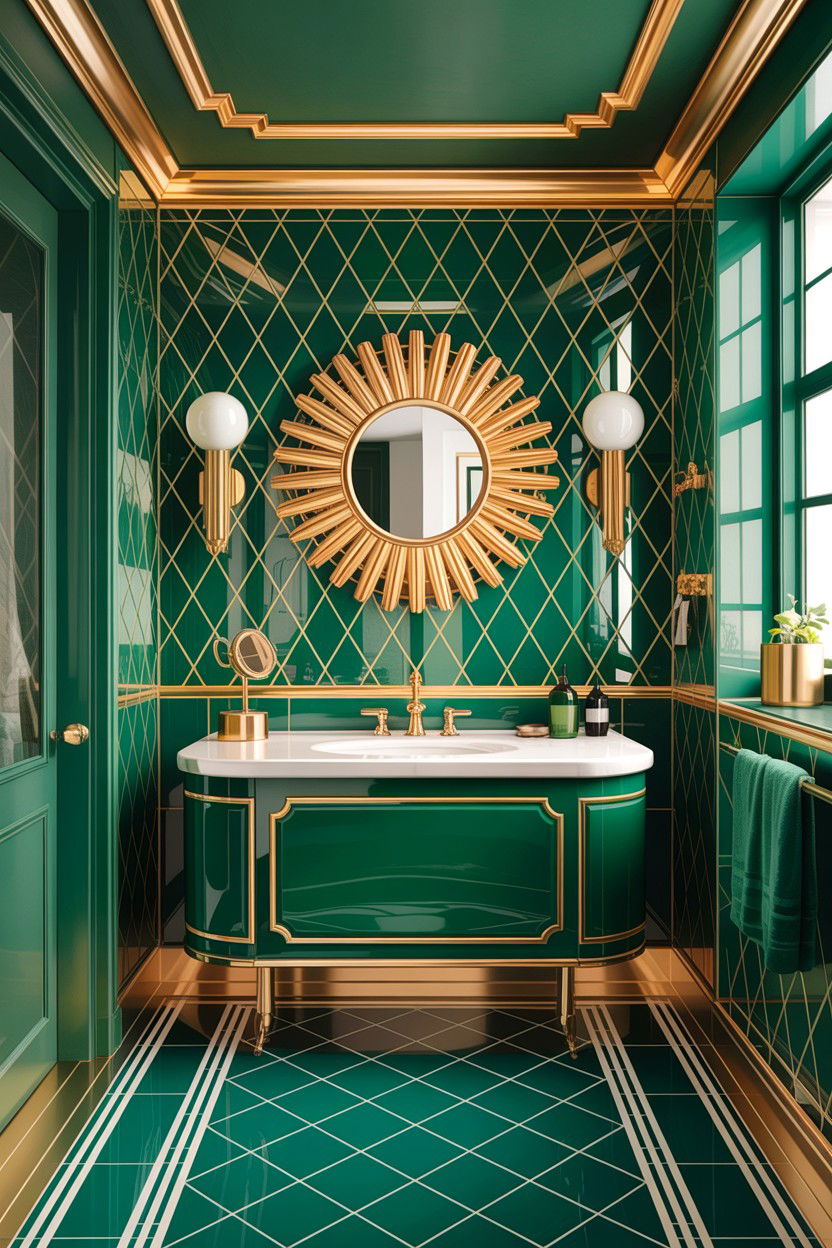 Art Deco Green Bathroom - 30 green and gold bathroom ideas