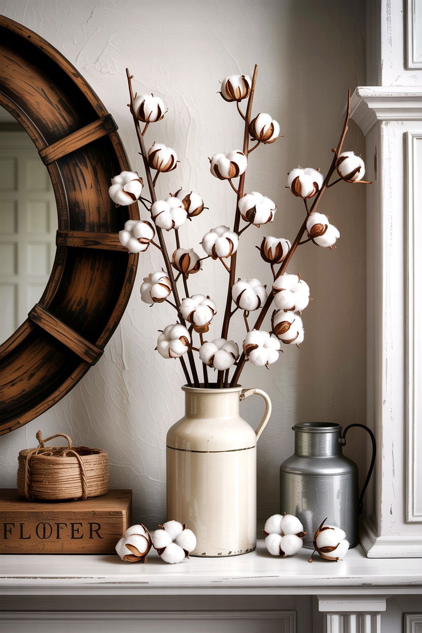 Artificial Cotton Stems - 30 living room faux flowers