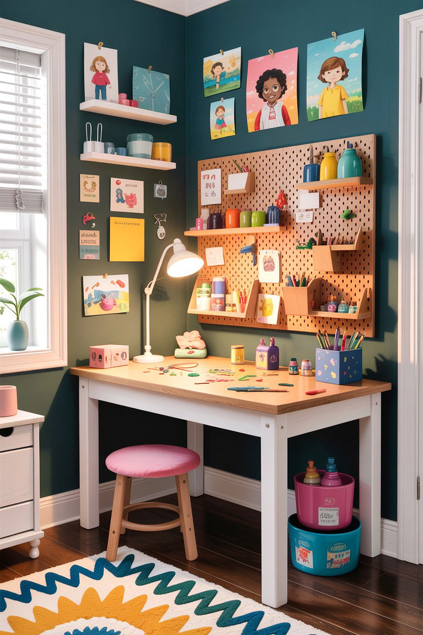 Artistic craft station bedroom - 30 kids bedroom ideas