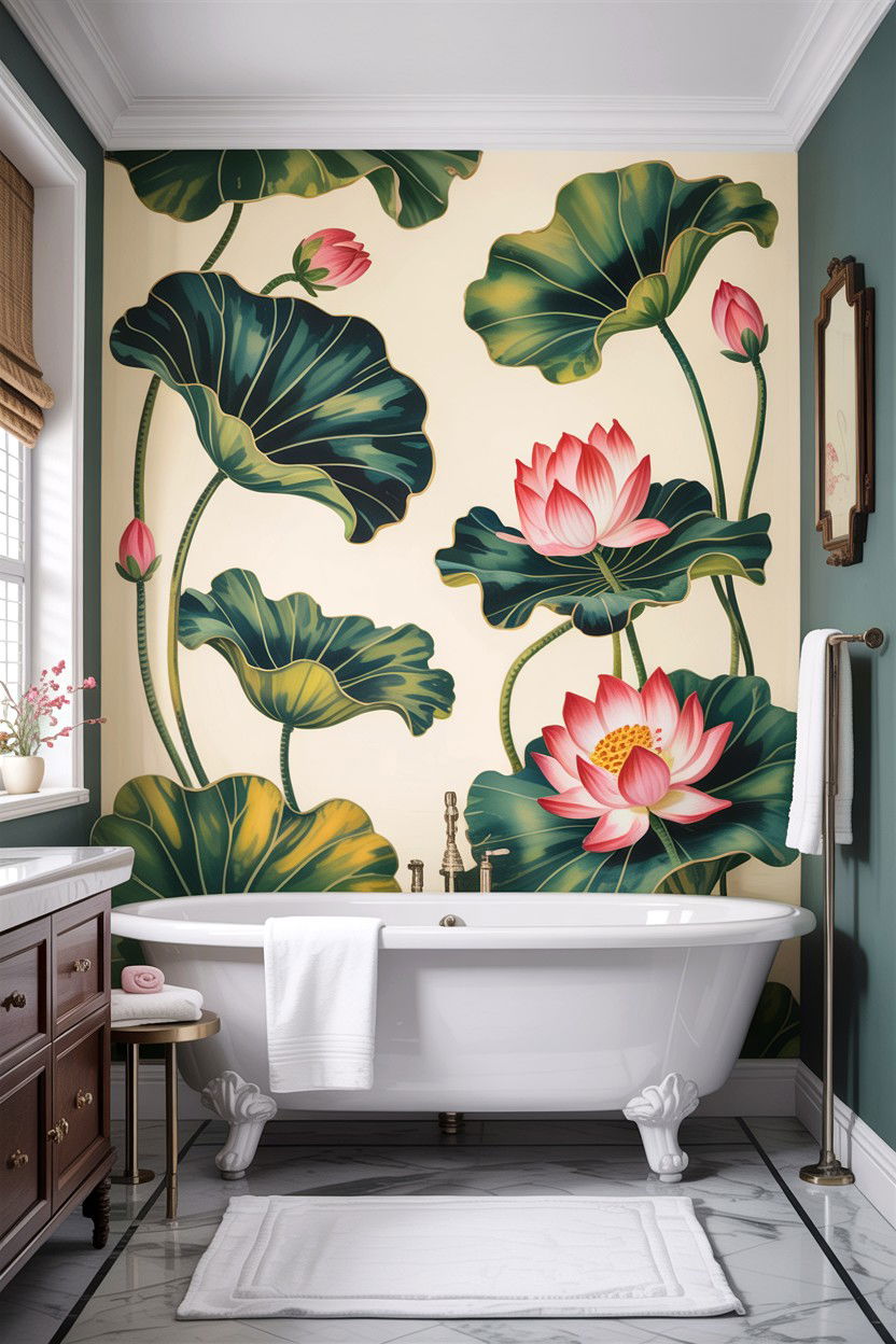 Asian floral bathroom wallpaper - 30 Asian bathroom ideas