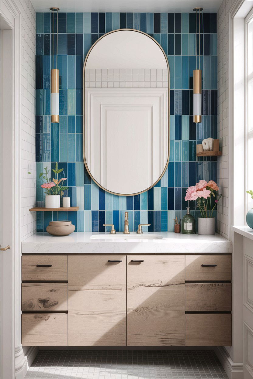 Asymmetrical Tile Backsplash - 30 bathroom asymmetry ideas