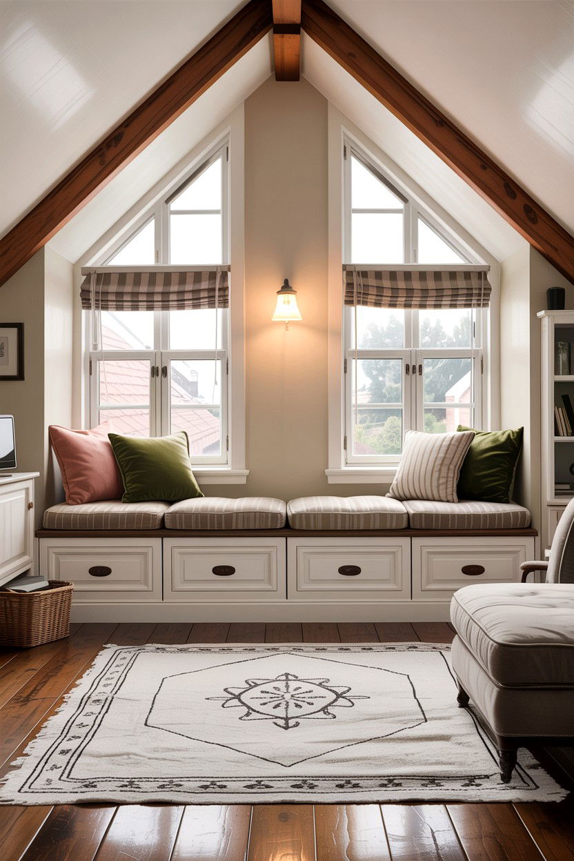 Attic window seat living - 30 attic living room ideas