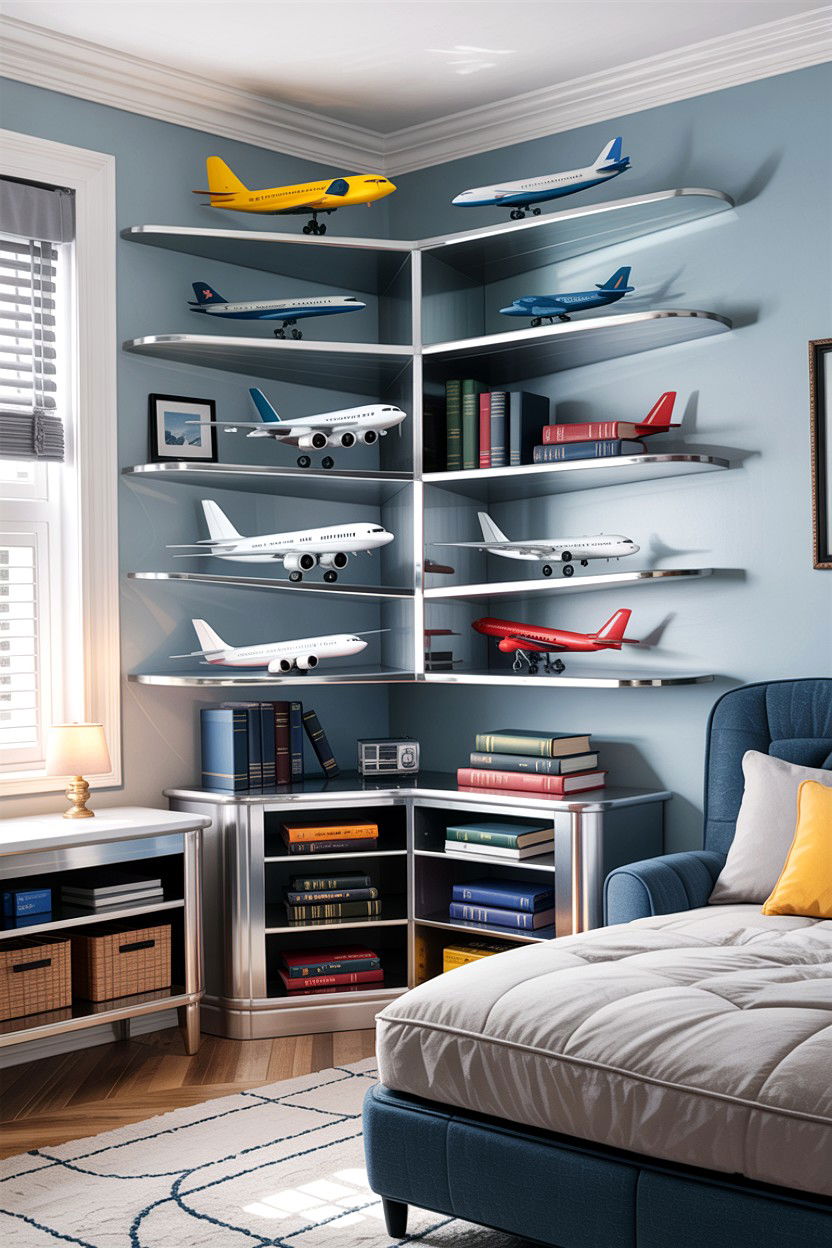 Aviation Shelving Unit - 30 airplane bedroom ideas
