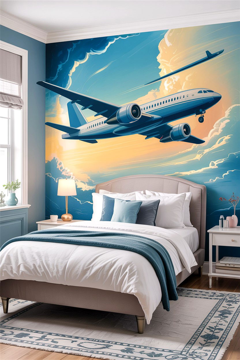 Aviation Wall Mural - 30 airplane bedroom ideas