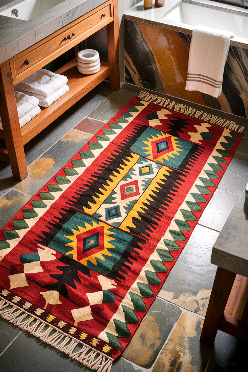 Aztec Pattern Bathroom Rug - 30 desert bathroom ideas