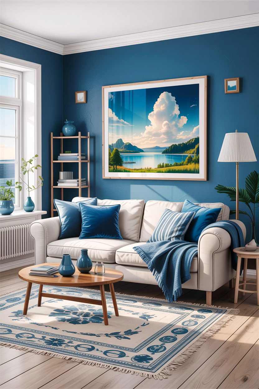 Azure blue scandinavian living room - 30 scandinavian blue living room ideas