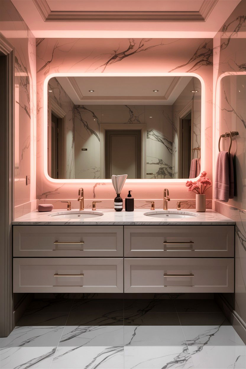 Backlit Bathroom Mirror - 30 chromotherapy bathroom ideas