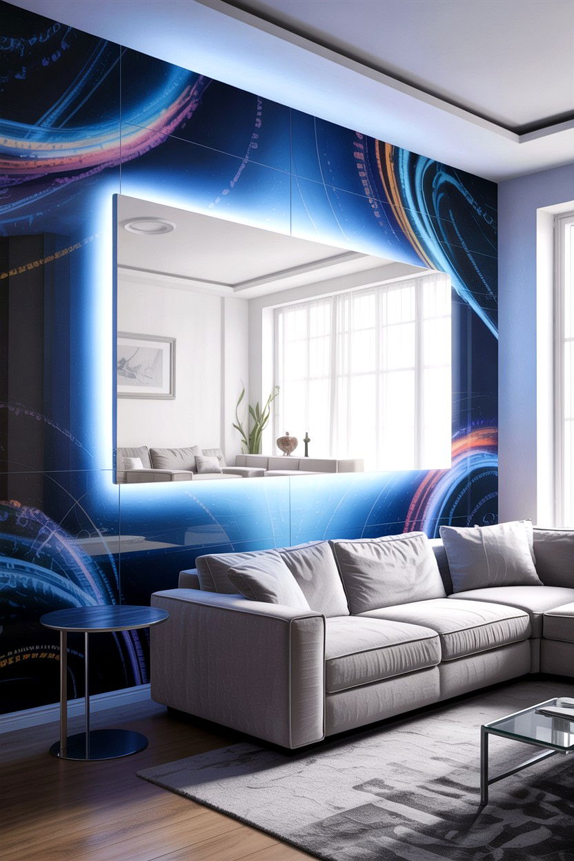 Backlit Led Panel - 30 living room feature wall ideas