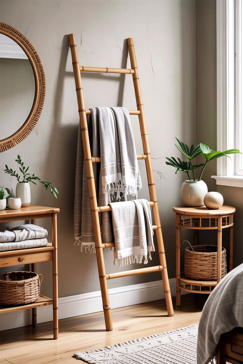 Bamboo Ladder Rack - 30 bamboo bedroom ideas