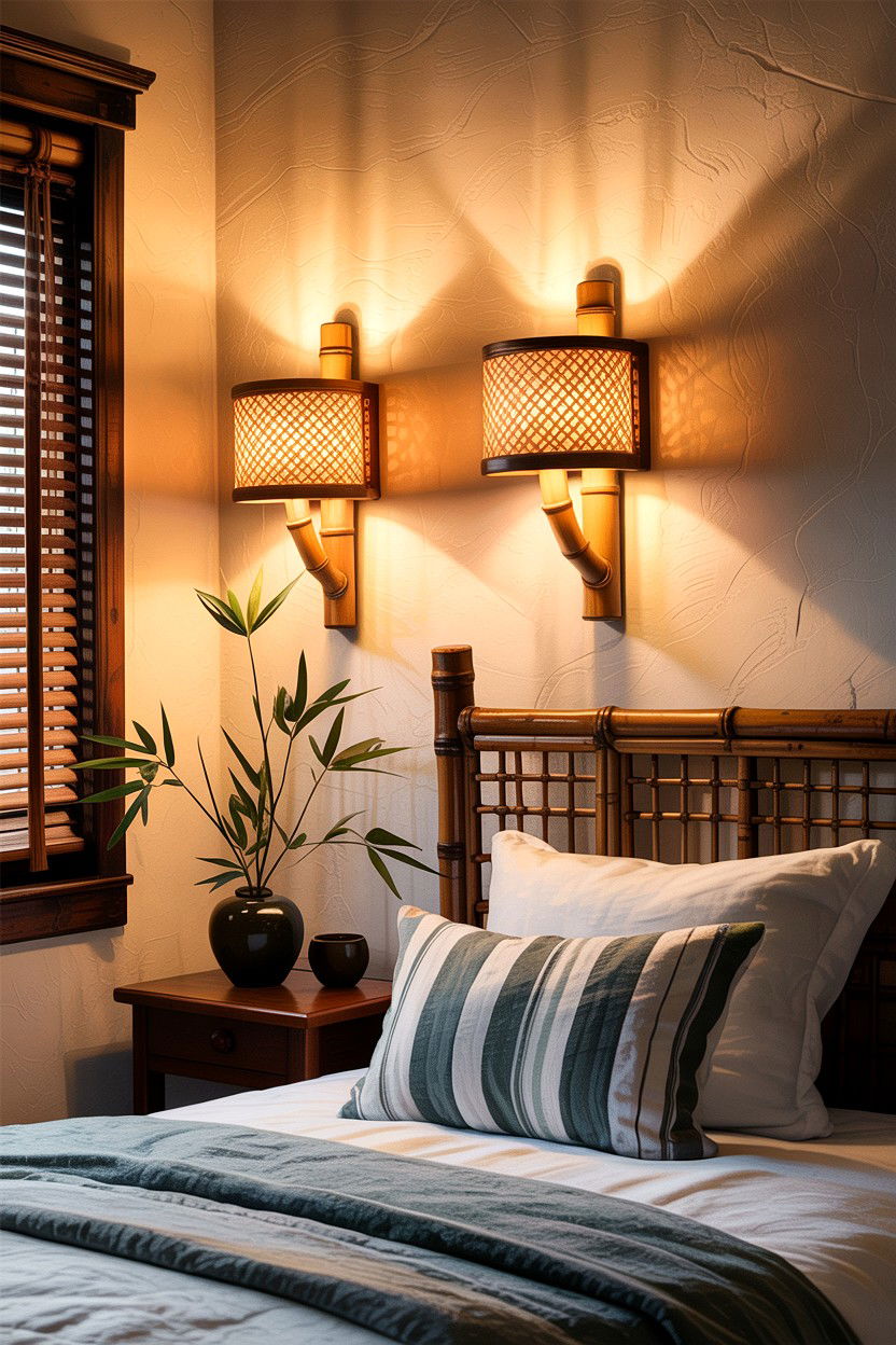 Bamboo Sconce Light - 30 bamboo bedroom ideas