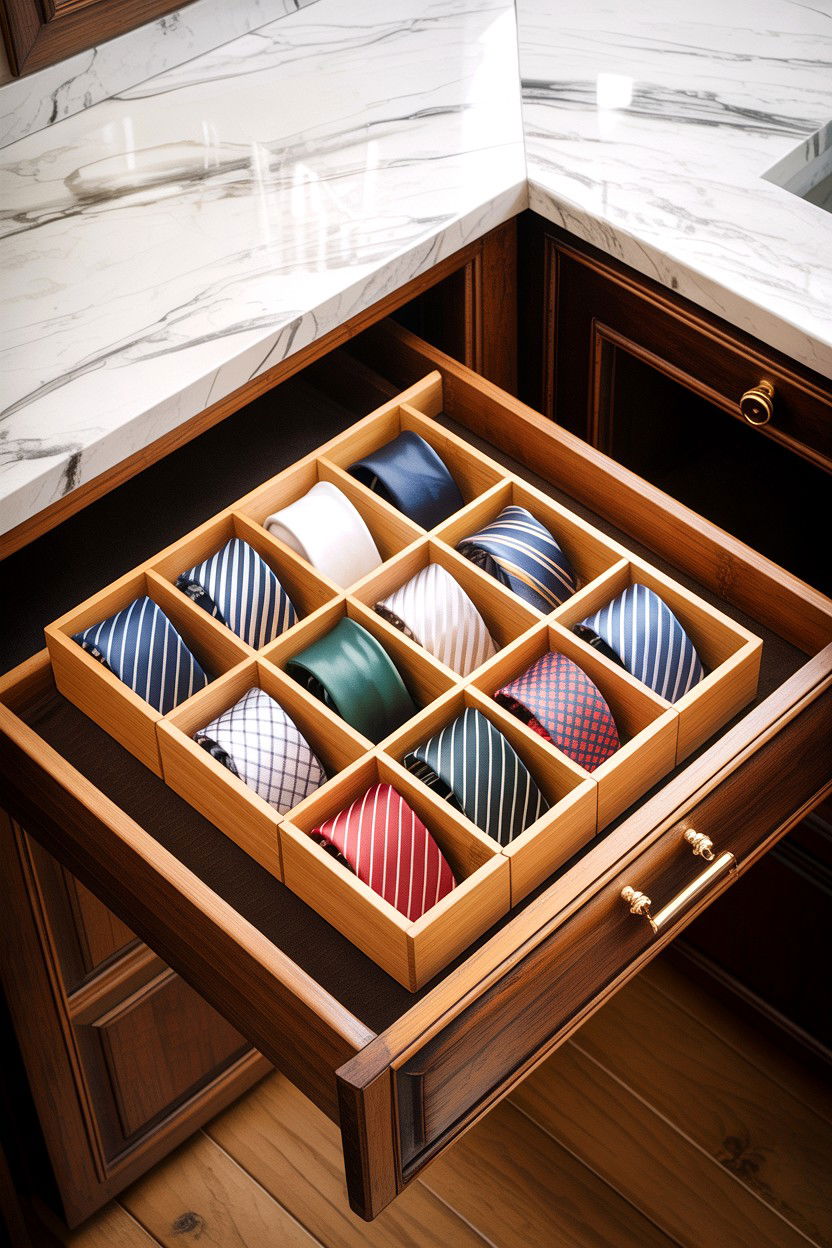 Bamboo Tie Organizer - 30 bedroom tie storage ideas
