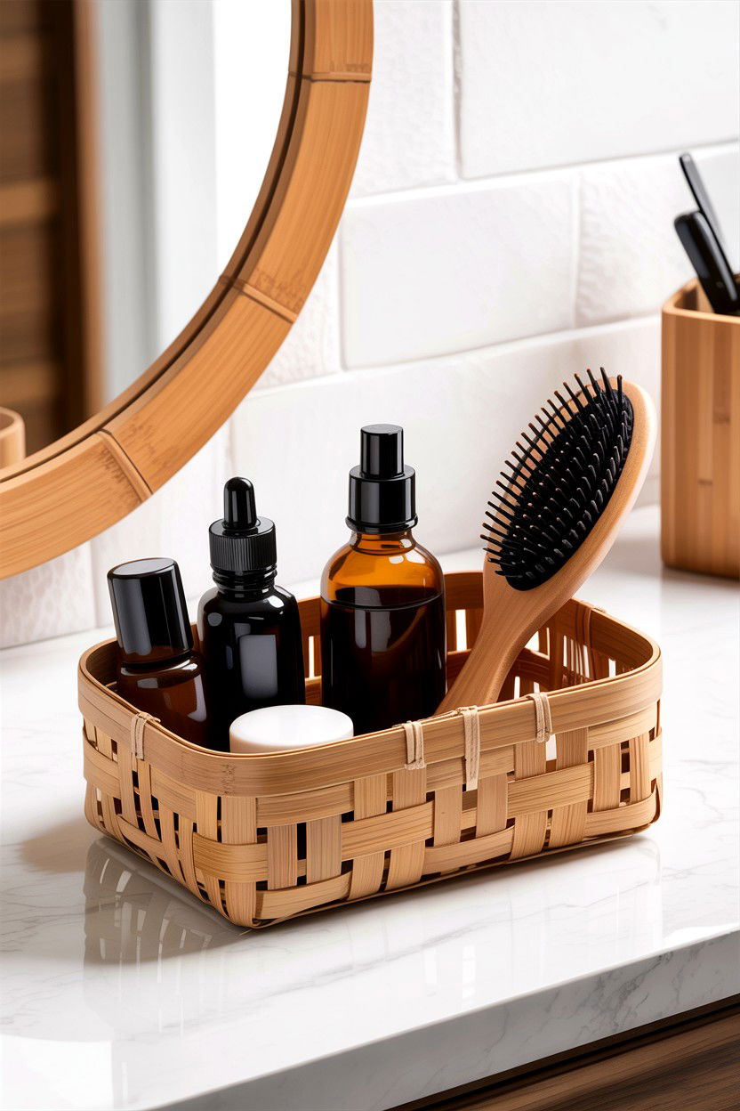 Bamboo baskets for skincare - 30 bathroom basket storage ideas