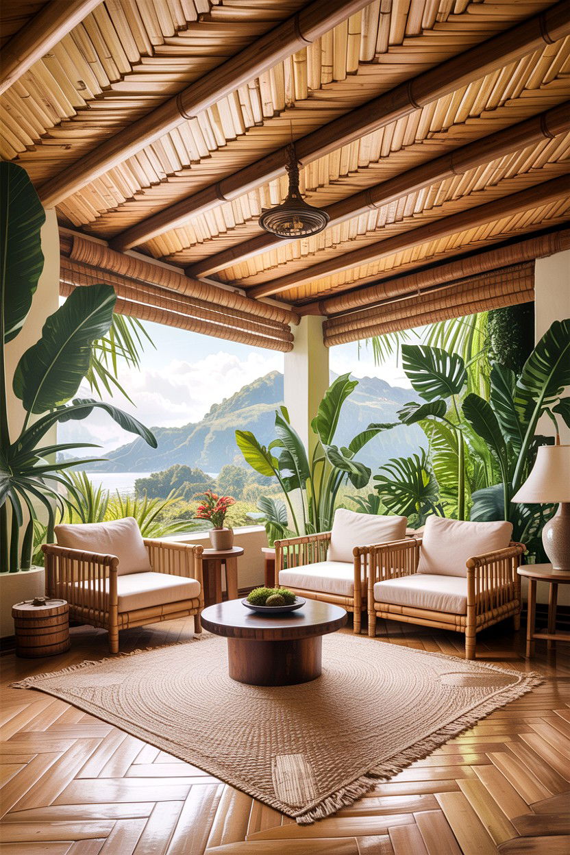 Bamboo ceiling living room - 30 living room fifth wall ideas