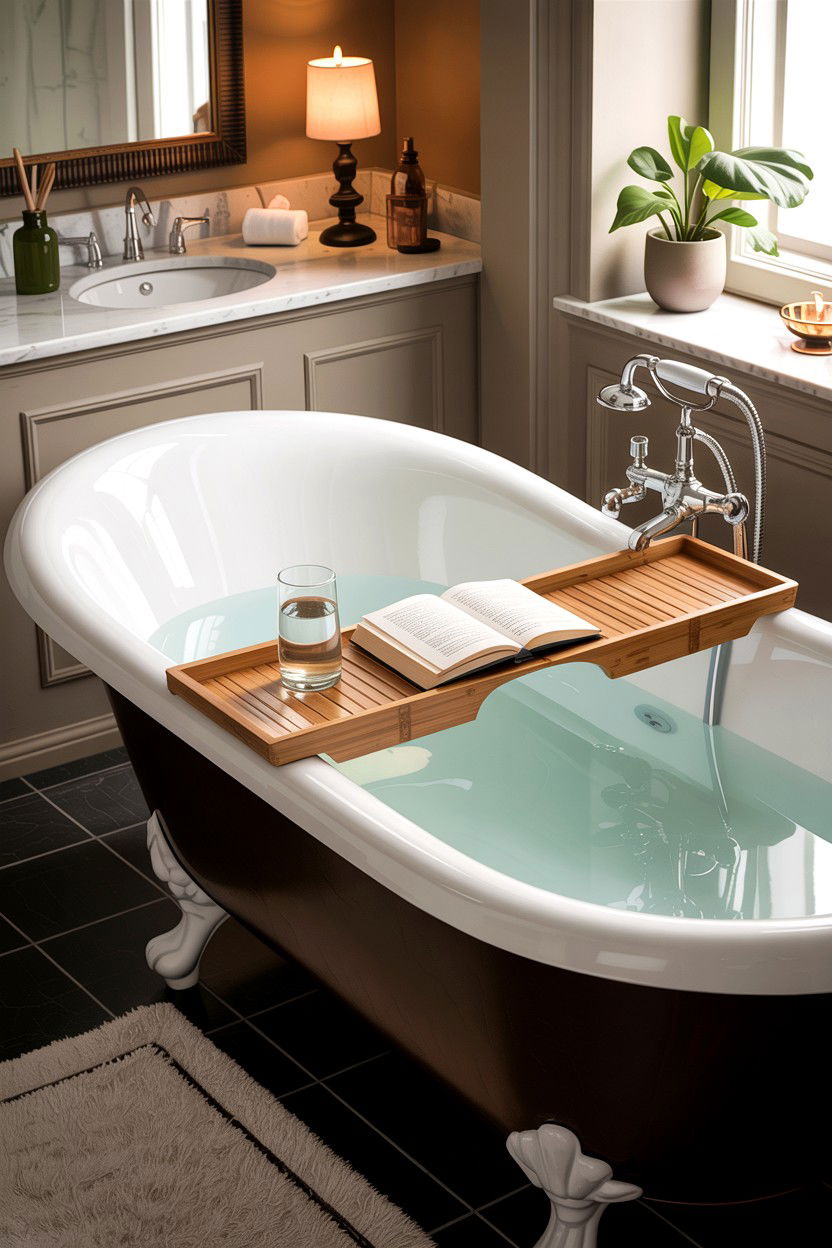 Bamboo tub tray - 30 clawfoot tub ideas