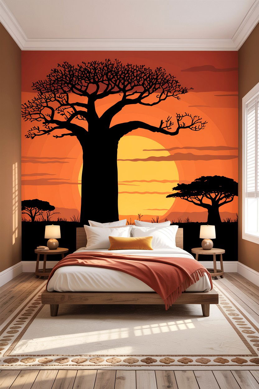 Baobab Tree Mural - 30 African bedroom ideas