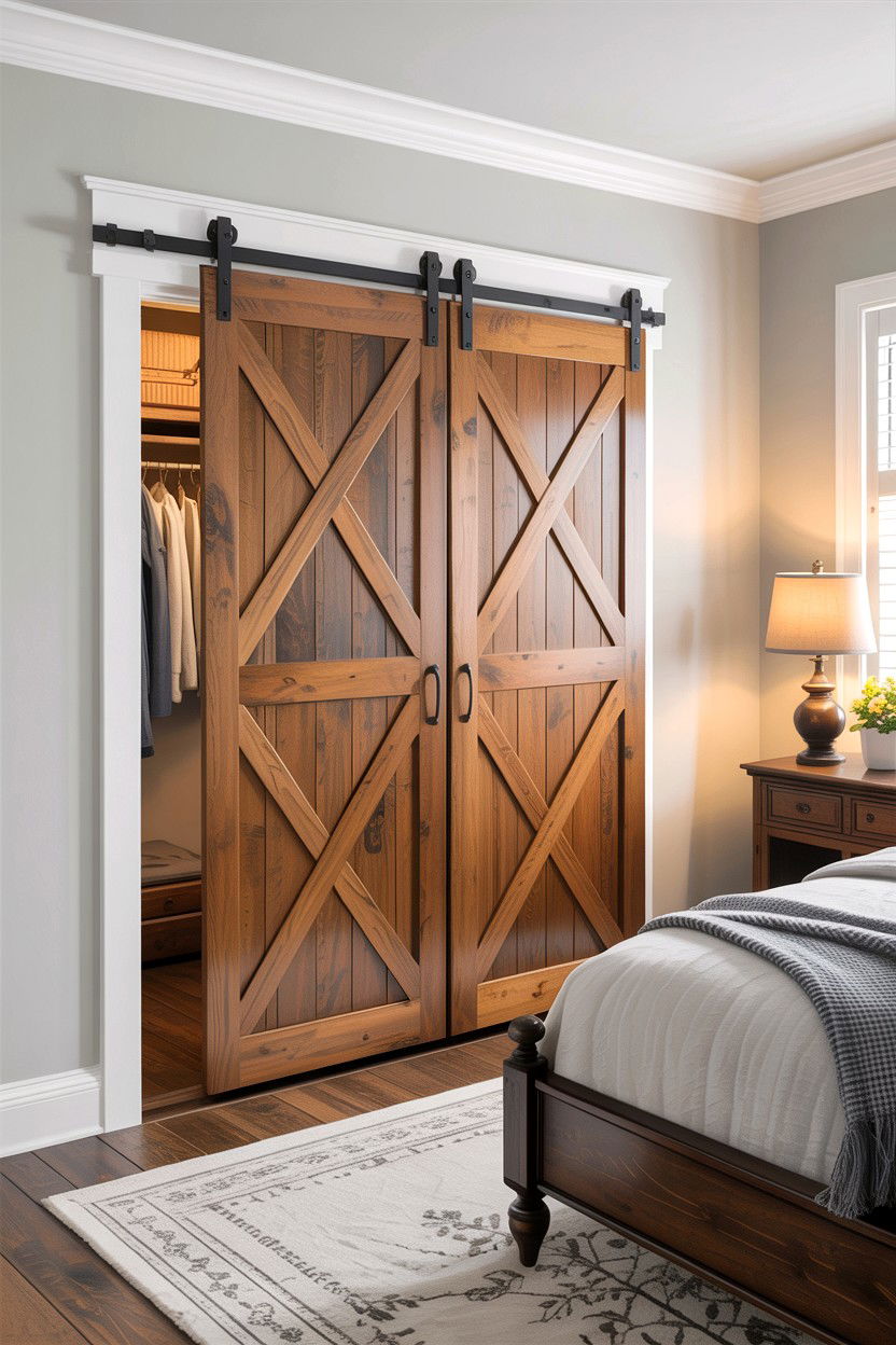 Barn Door Closet - 30 farmhouse bedroom ideas