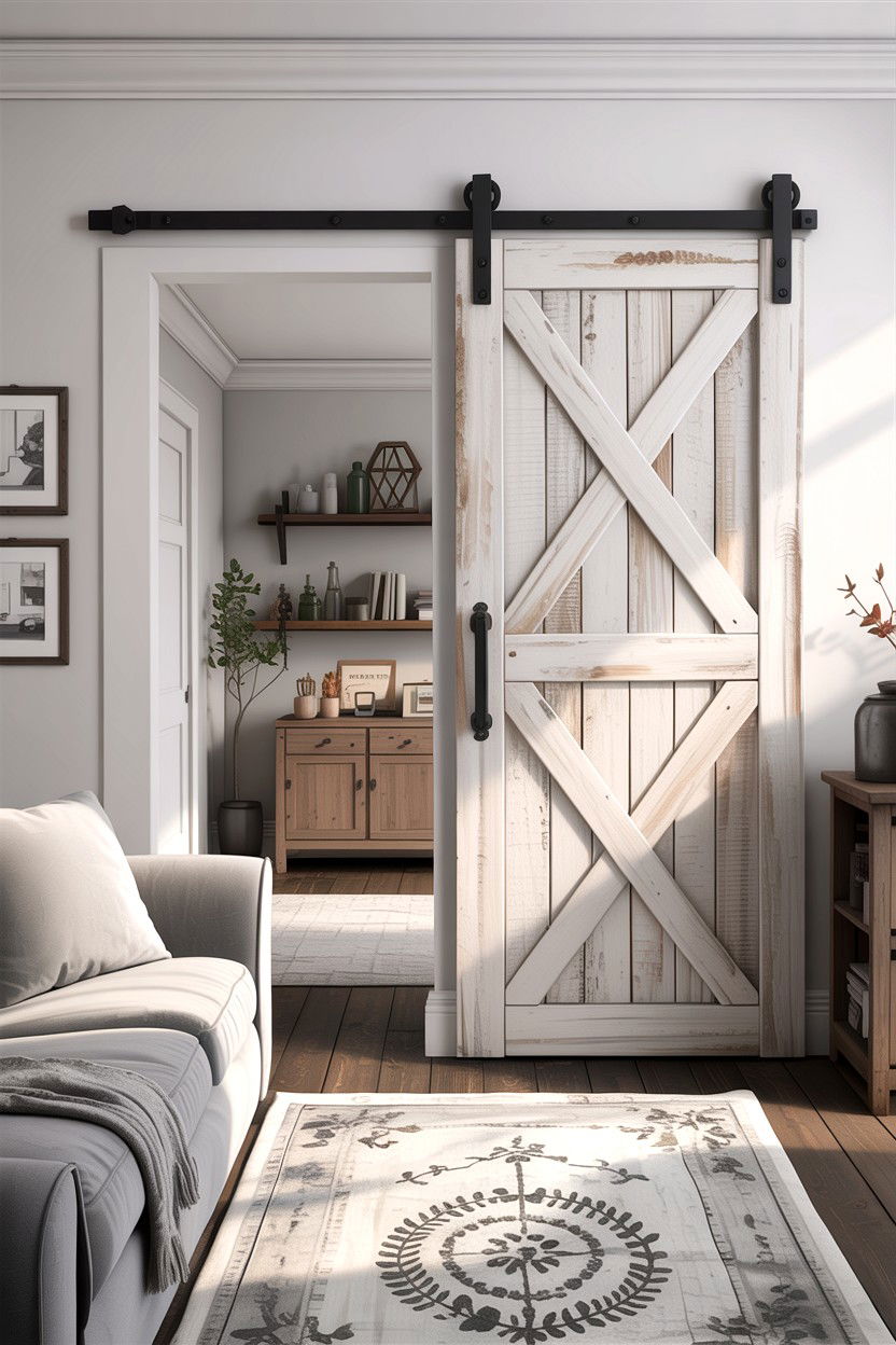 Barn Door - 30 rustic white living room ideas
