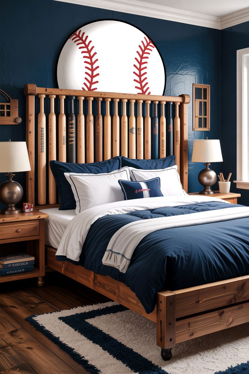 Baseball Bat Headboard - 30 baseball bedroom ideas