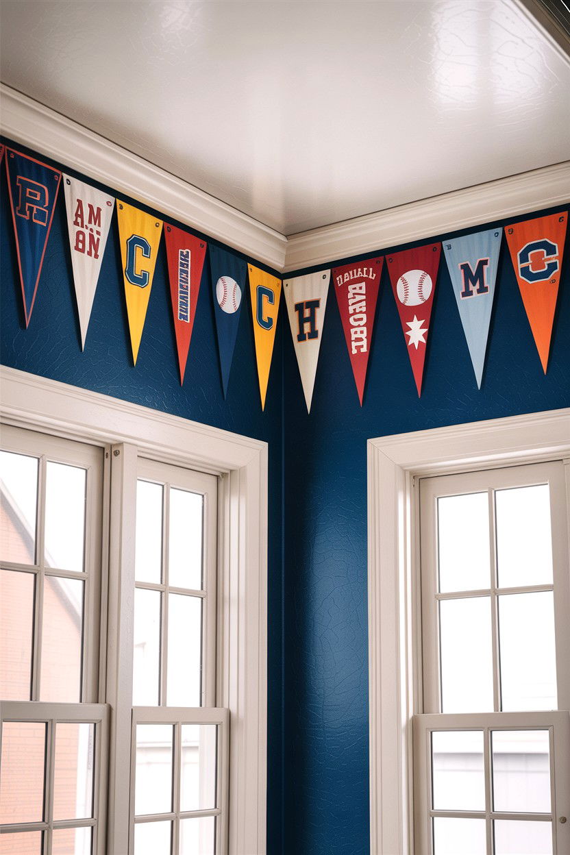 Baseball Pennant Decor - 30 baseball bedroom ideas