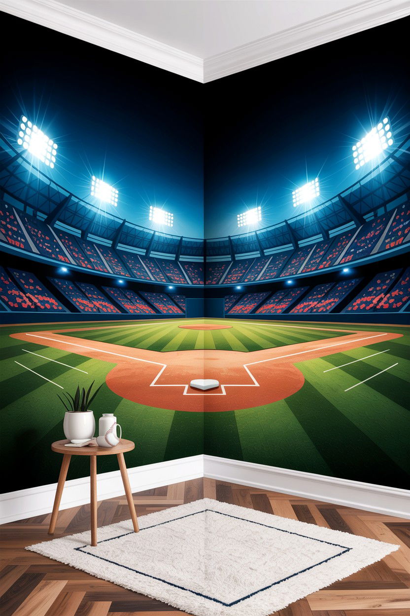 Baseball Stadium Mural - 30 baseball bedroom ideas